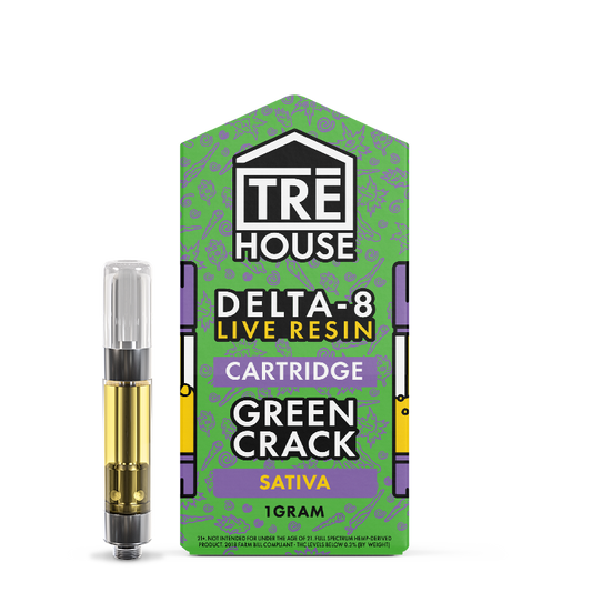 Cartridges - Green Crack - Sativa - Live Resin - Delta 8 - (5 Pack)